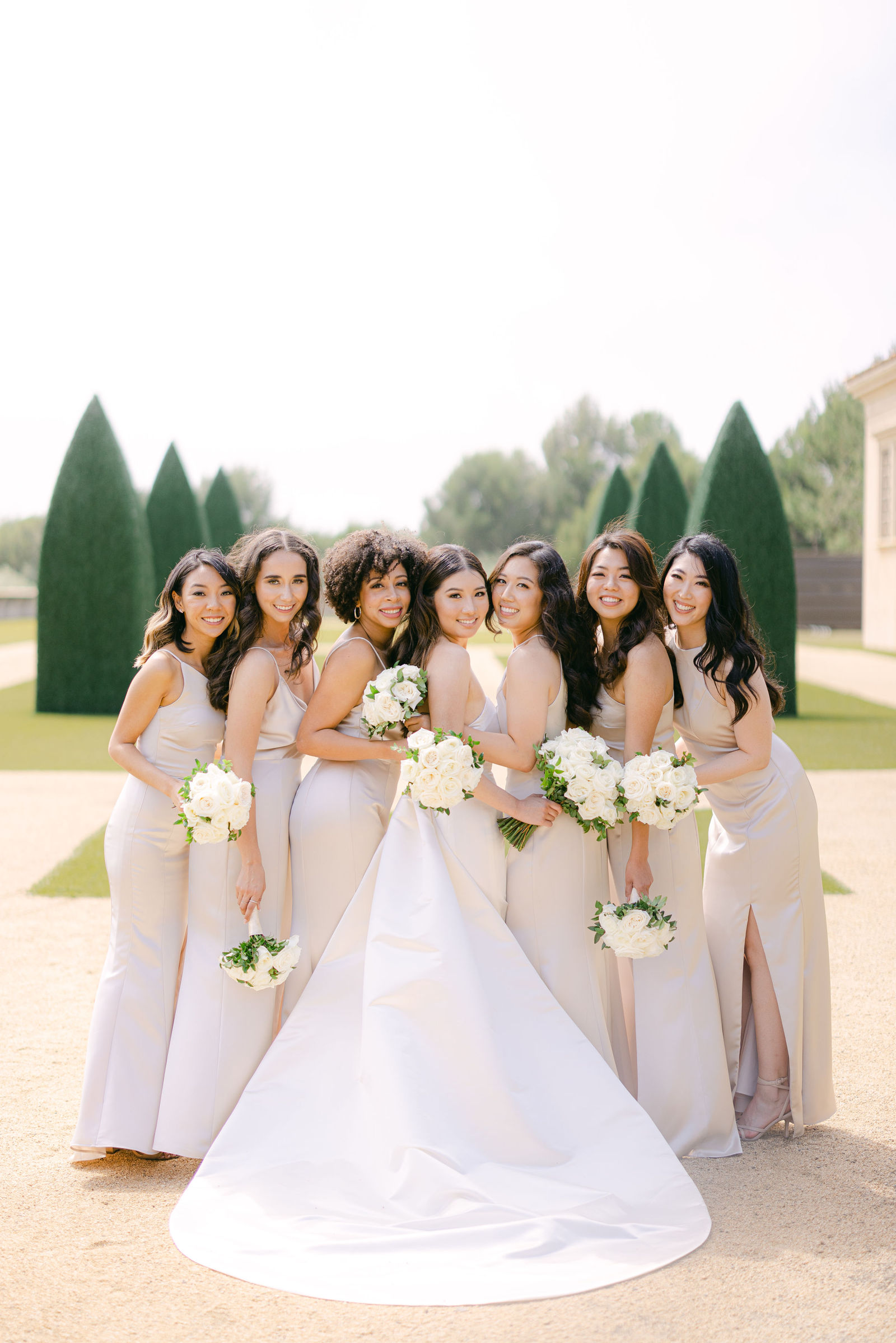 Bridesmaids in champagne satin