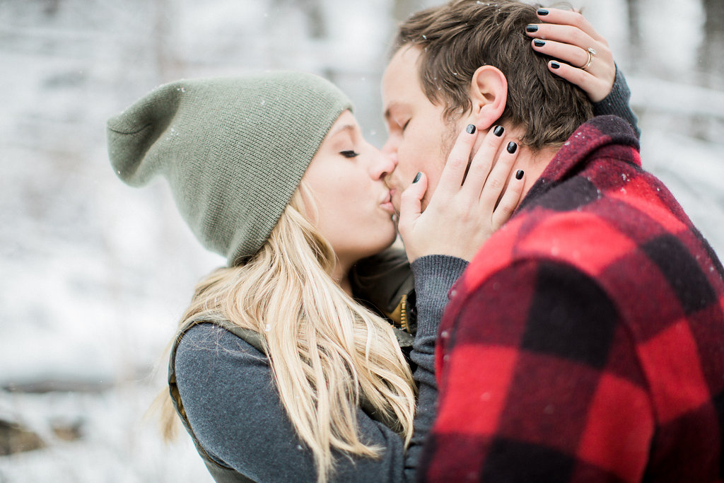 James and Cynthia's snowy engagement session, photographed on film