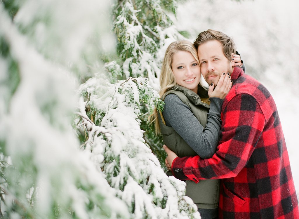 James and Cynthia's snowy engagement session, photographed on film