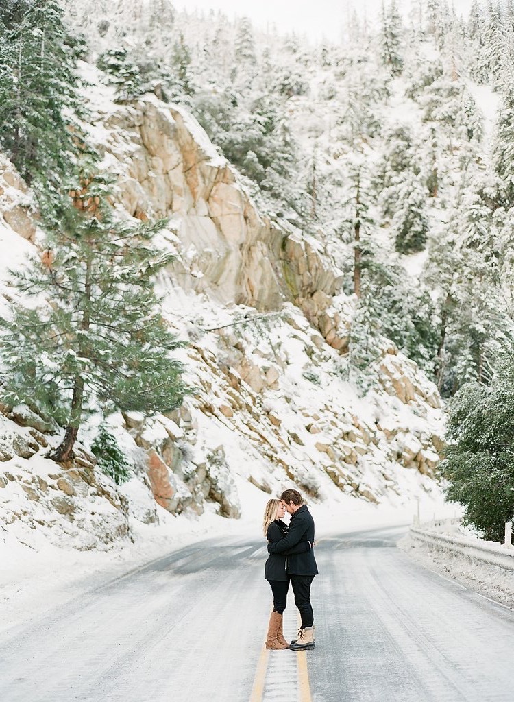 James and Cynthia's snowy engagement session, photographed on film