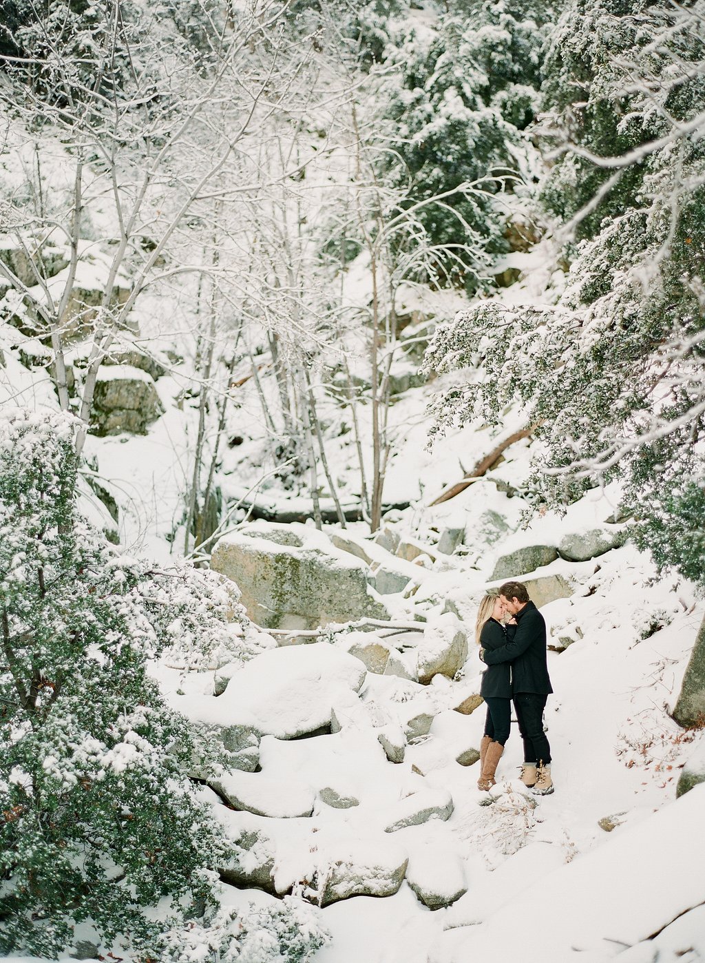 James and Cynthia's snowy engagement session, photographed on film