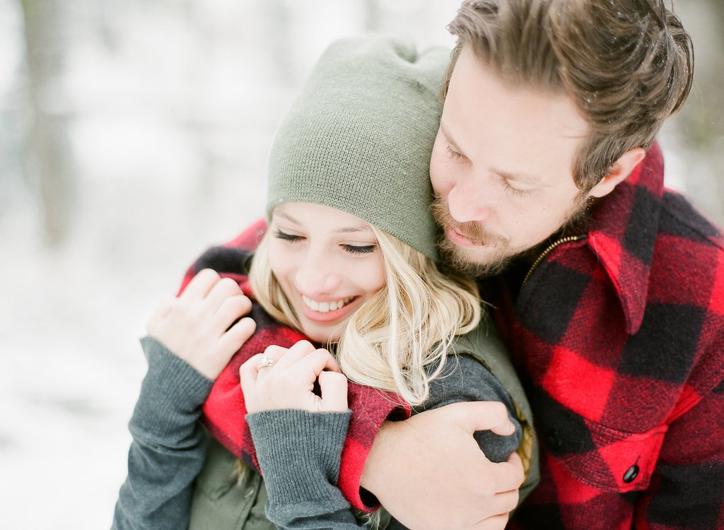 James and Cynthia's snowy engagement session, photographed on film