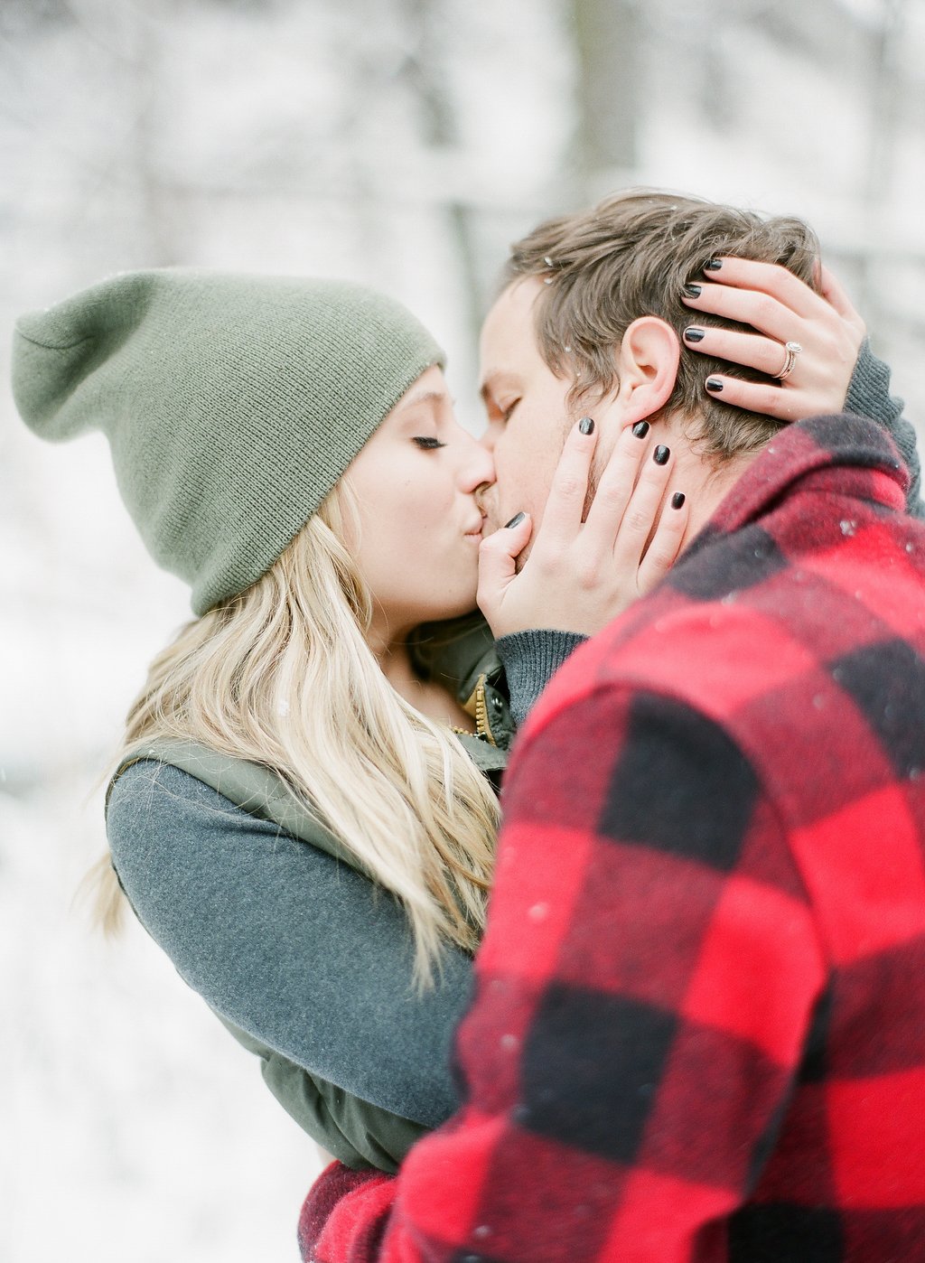 James and Cynthia's snowy engagement session, photographed on film