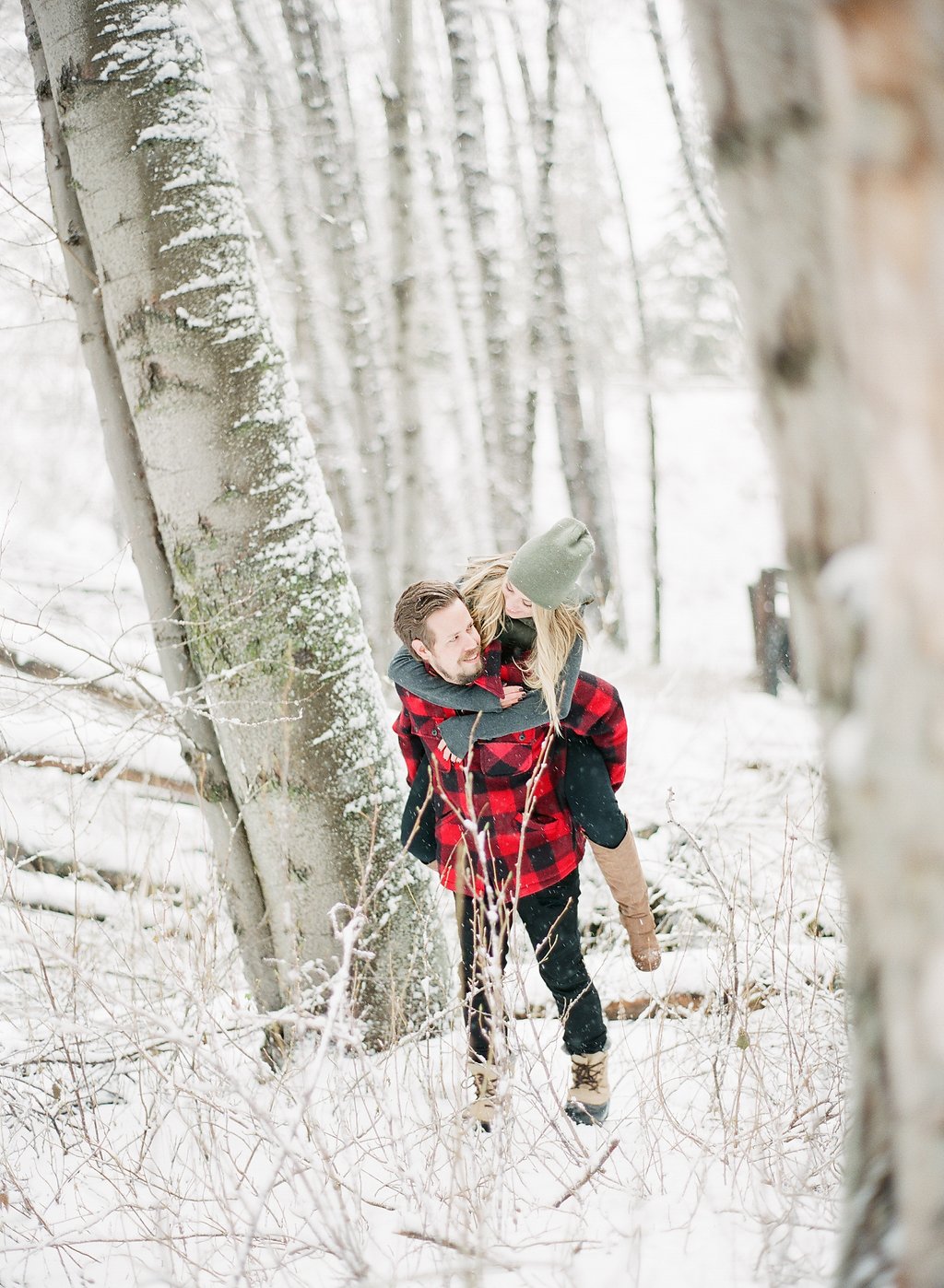 James and Cynthia's snowy engagement session, photographed on film
