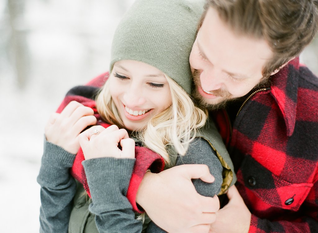 James and Cynthia's snowy engagement session, photographed on film