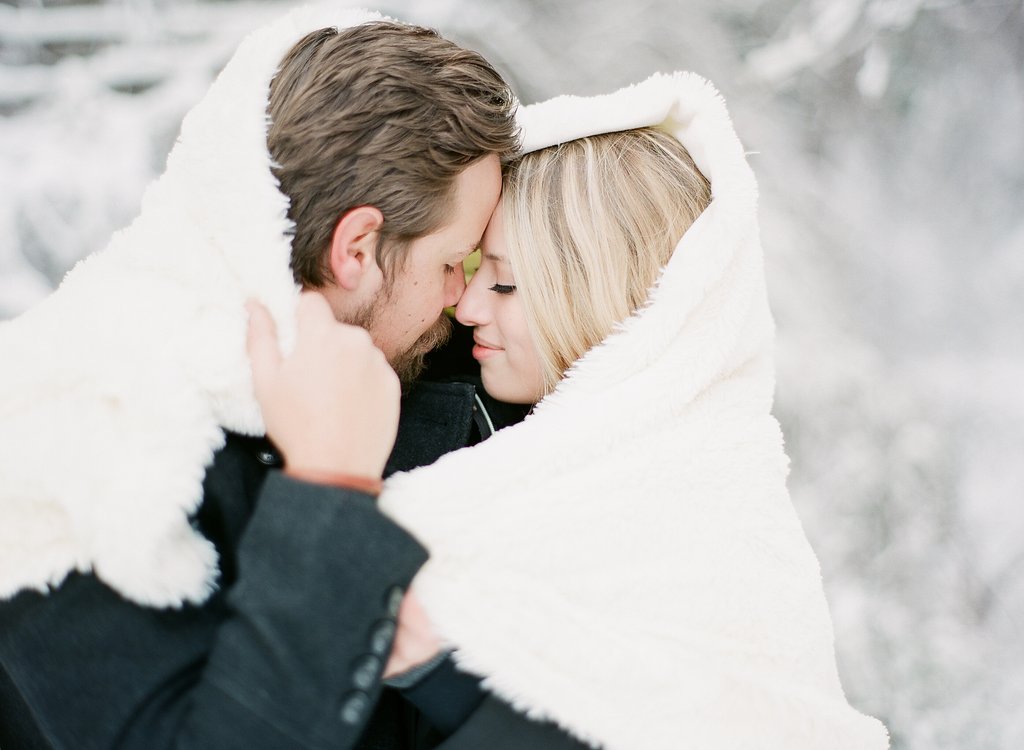 James and Cynthia's snowy engagement session, photographed on film