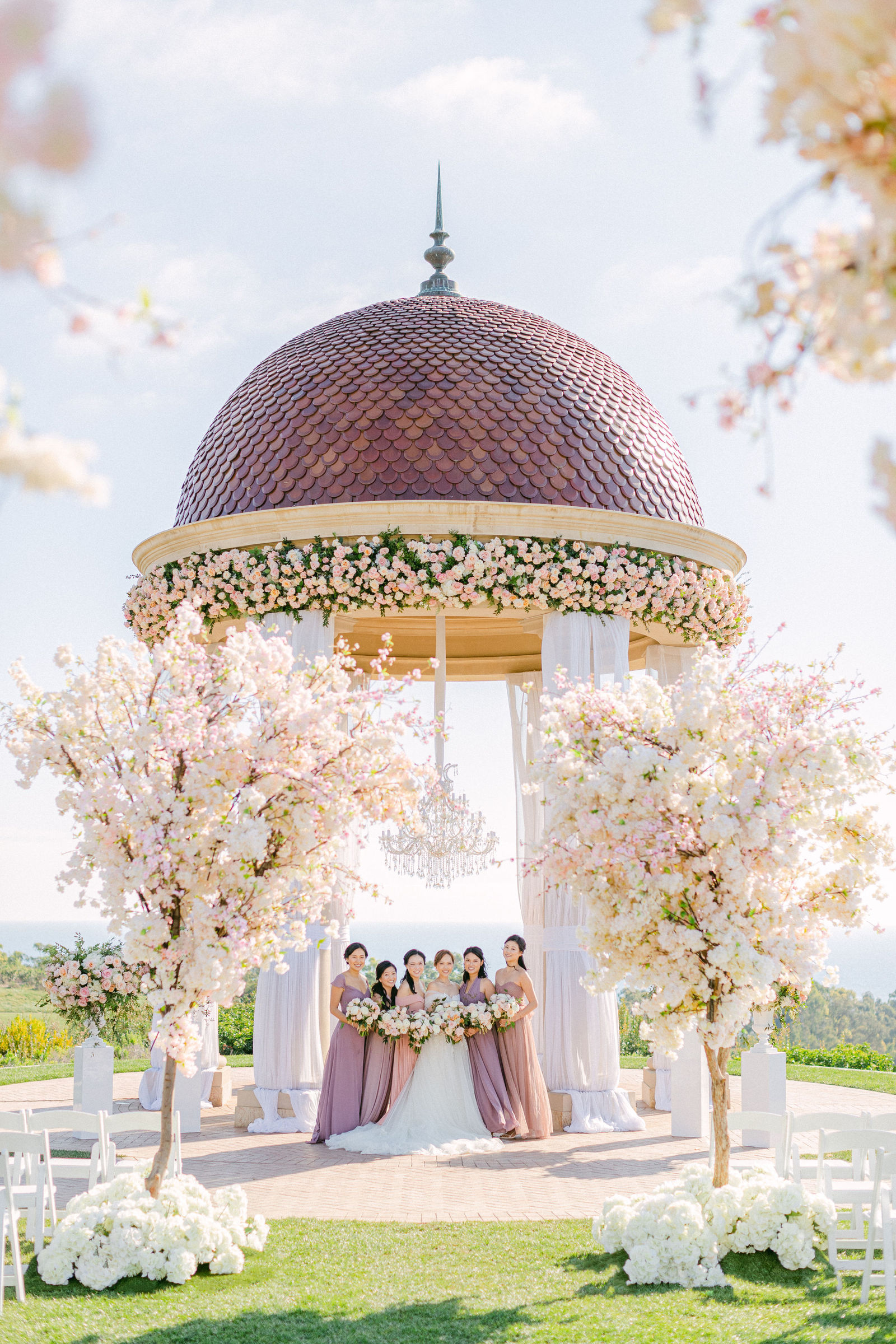 Cherry blossom ceremony beneath the rotunda at Pelican Hill